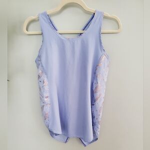 Ivivva Periwinkle Blue Bronze Feathers Criss Cross Open Back Active Top Size 14